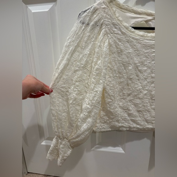 Free People Ivory Lace Long Sleeve Open Back Shirt Size S EUC Jasmine Tea Time - Picture 5 of 6